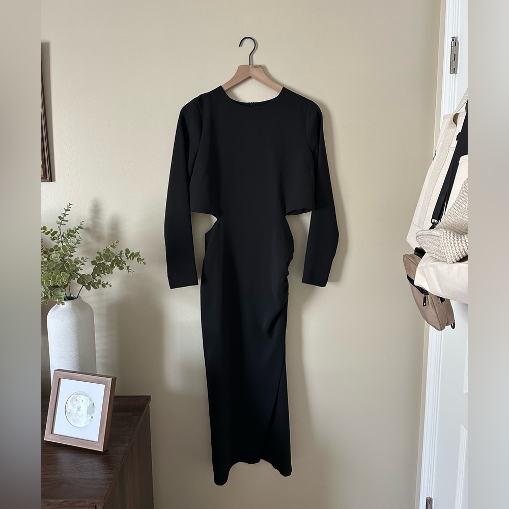 Zara Long Sleeve Cutout Midi Dress Black